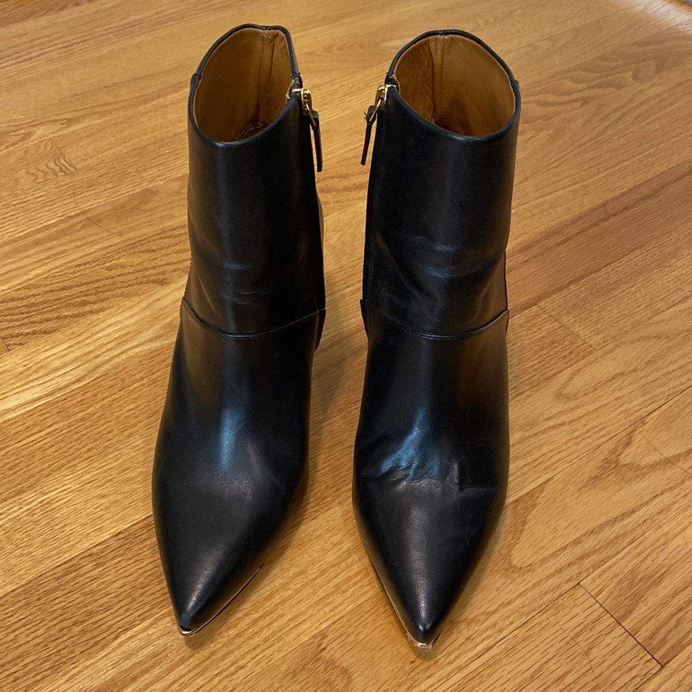 Tory Burch Black Leather Pointed-Toe Ankle Booties - Picture 7 of 15